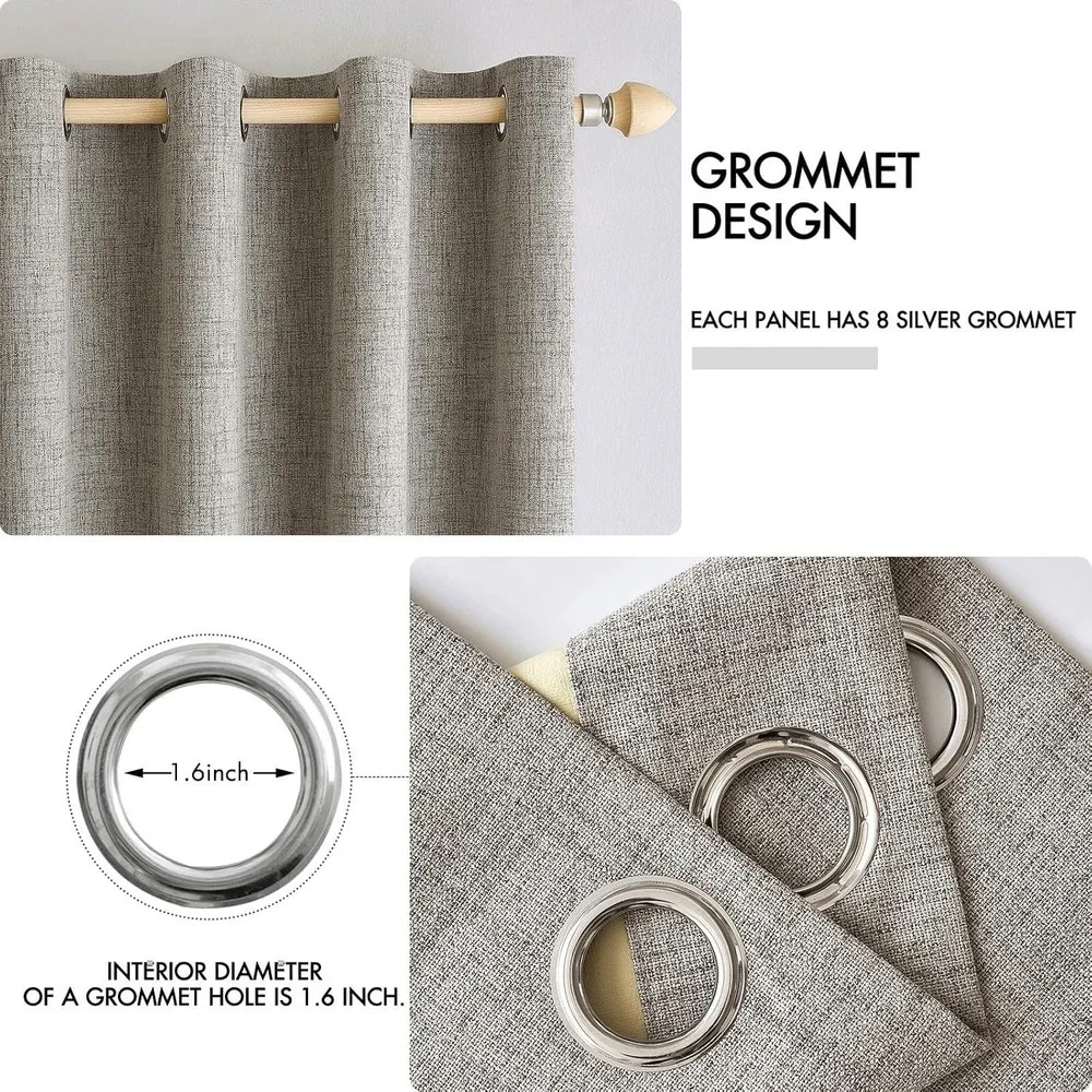 MIULEE Blackout Curtains 52x90 Cream Faux Linen Thermal Grommet Set of 2 New